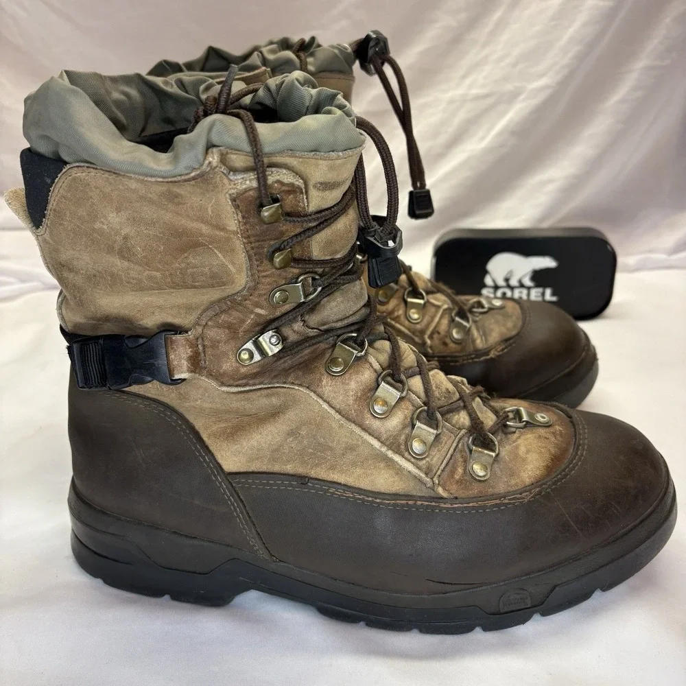 Sorel Conquest Boots Mens 10 M Waterproof Insulated Leather Winter Snow Tan